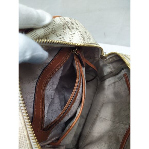 Michael Kors Ivory Leather Studded MK Printed Top Handle Zipper Backpack main image 7